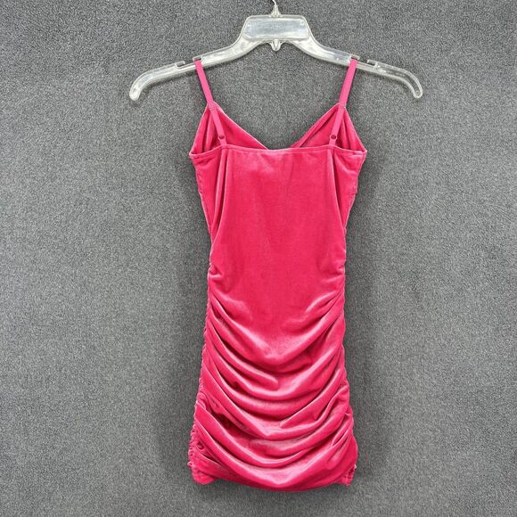 KatieJ NYC Dress Girls Large Pink Velvet Ruched Bodycon Mini Knot Front Cutout - Picture 2 of 16